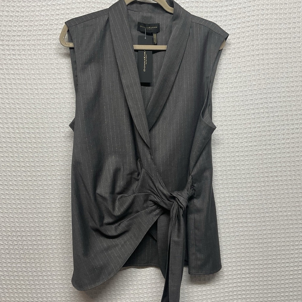 Donna Karan New York Women's Sleeveless Pinstripe Wrap Vest /Blazer Size XL
